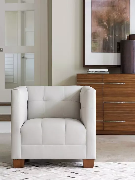 Emilia Kitano Beige Leather Upholstered Lounge Chair