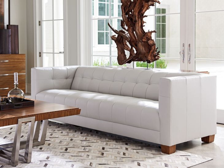 Emilia Kitano Beige Leather 98" Sofa