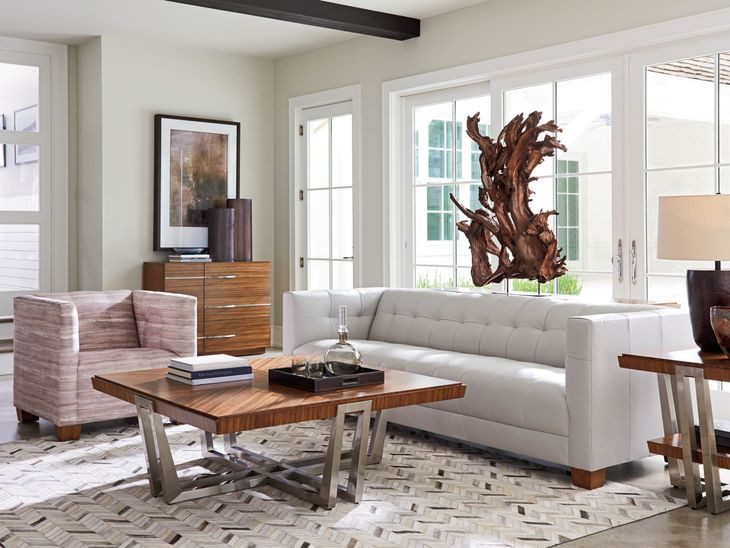 Emilia Kitano Beige Leather 98" Sofa