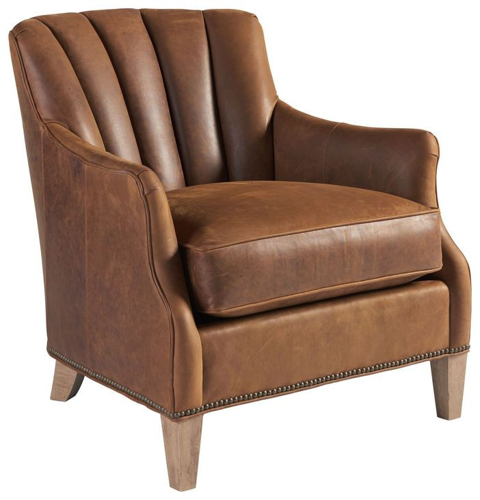 Los Altos Princeton Brown Leather Upholstered Accent Chair with Nailhead Trim