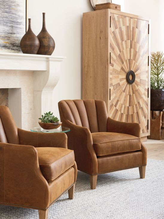 Los Altos Princeton Brown Leather Upholstered Accent Chair with Nailhead Trim