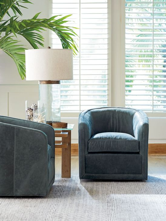 Los Altos Colton Blue Leather Upholstered Swivel Chair