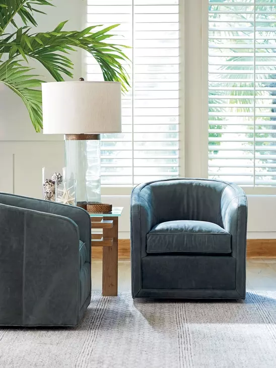 Los Altos Colton Blue Leather Upholstered Swivel Chair