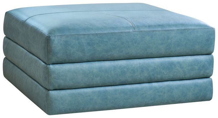 Brickell Blue Leather Upholstered Square Ottoman