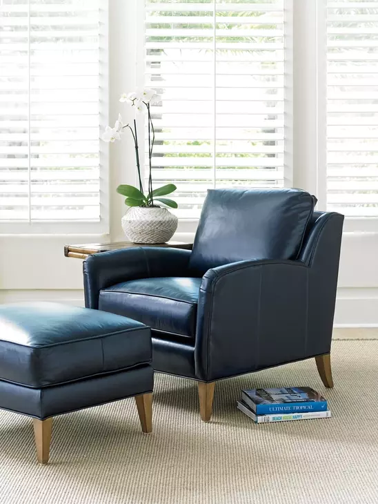 Twin Palms Coconut Grove Blue Leather Upholstered Accent Chair