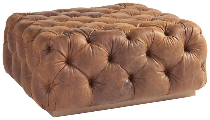 Los Altos Laurel Brown Leather Upholstered Square Ottoman