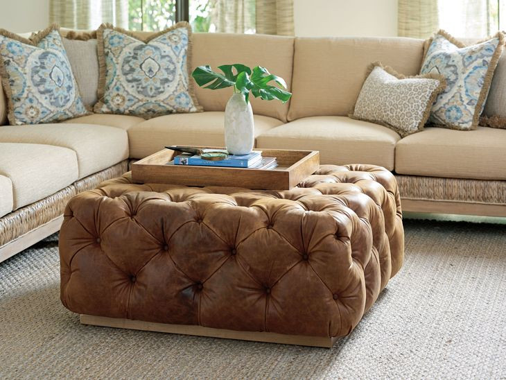 Los Altos Laurel Brown Leather Upholstered Square Ottoman