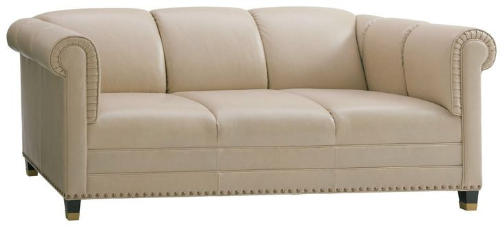Springfield Carlyle Beige Leather 82" Apt Sofa with Nailhead Trim