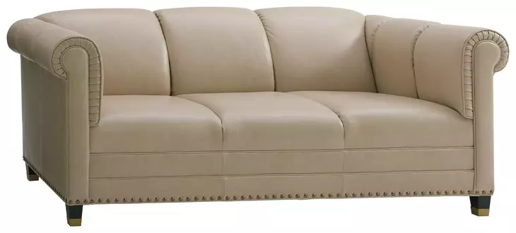 Springfield Carlyle Beige Leather Apt 82" Sofa with Nailhead Trim