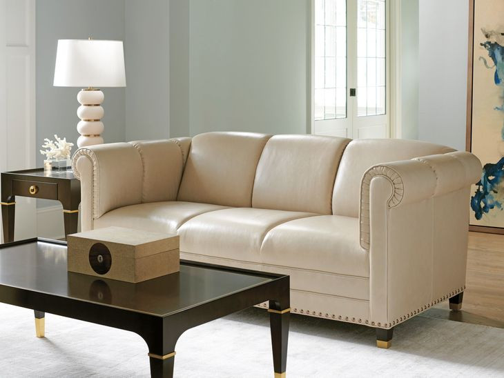 Springfield Carlyle Beige Leather 82" Apt Sofa with Nailhead Trim