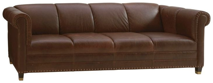 Springfield Carlyle Brown Leather 102" Sofa with Nailhead Trim