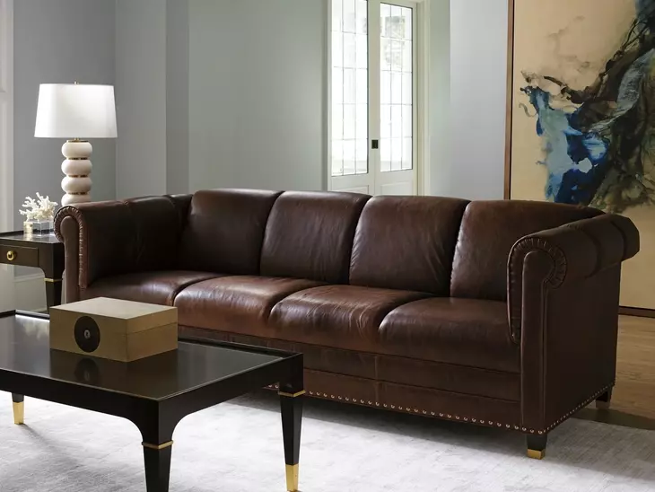 Springfield Carlyle Brown Leather 102" Sofa with Nailhead Trim