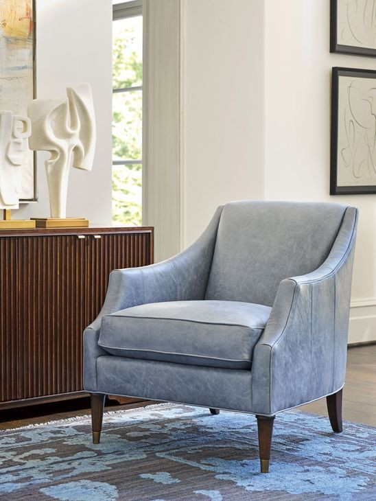 Rendezvous Blue Leather Upholstered Kerney Accent Chair