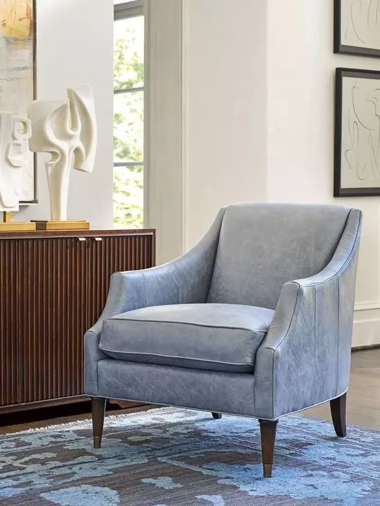 Rendezvous Blue Leather Upholstered Kerney Accent Chair