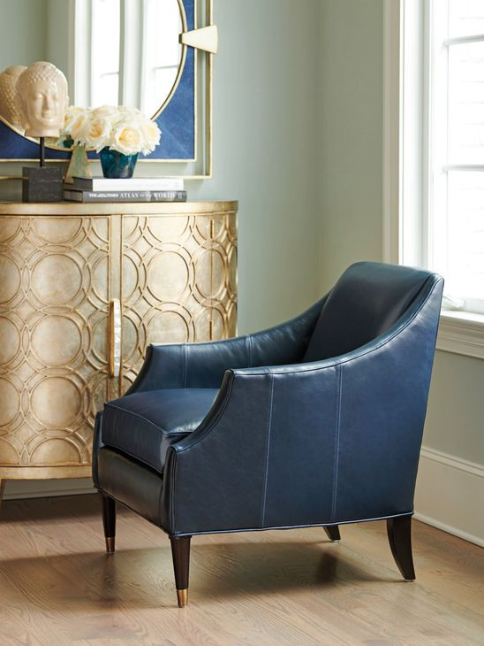 Kerney Carlyle Blue Leather Upholstered Lounge Chair