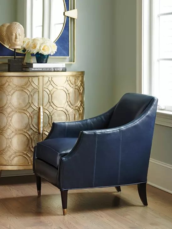 Kerney Carlyle Blue Leather Upholstered Lounge Chair