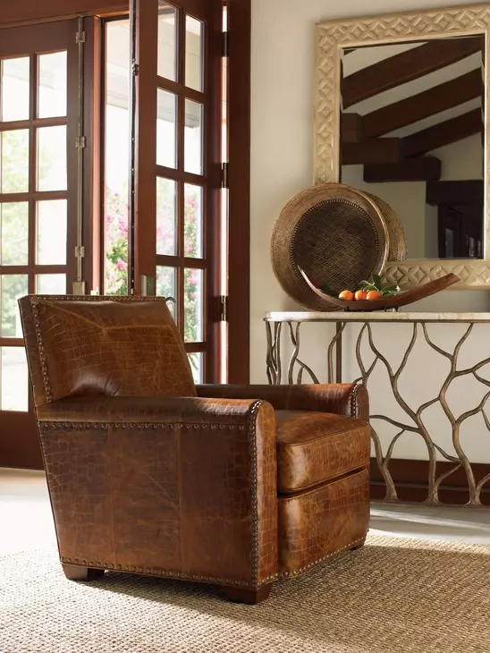 Stirling Park Brown Leather Upholstered Accent Chair with Nailhead Trim