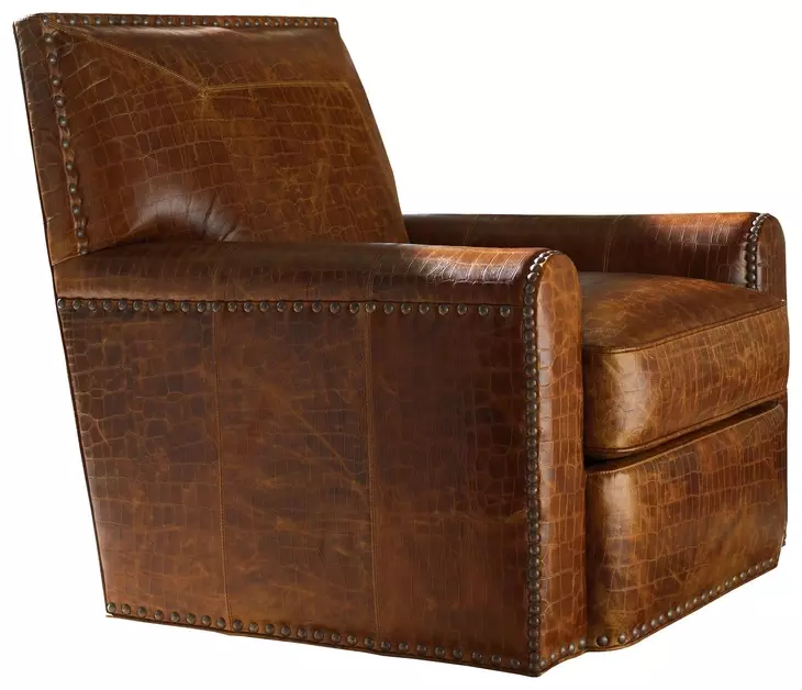 Stirling Park Brown Leather Upholstered Swivel Chair with Nailhead Trim