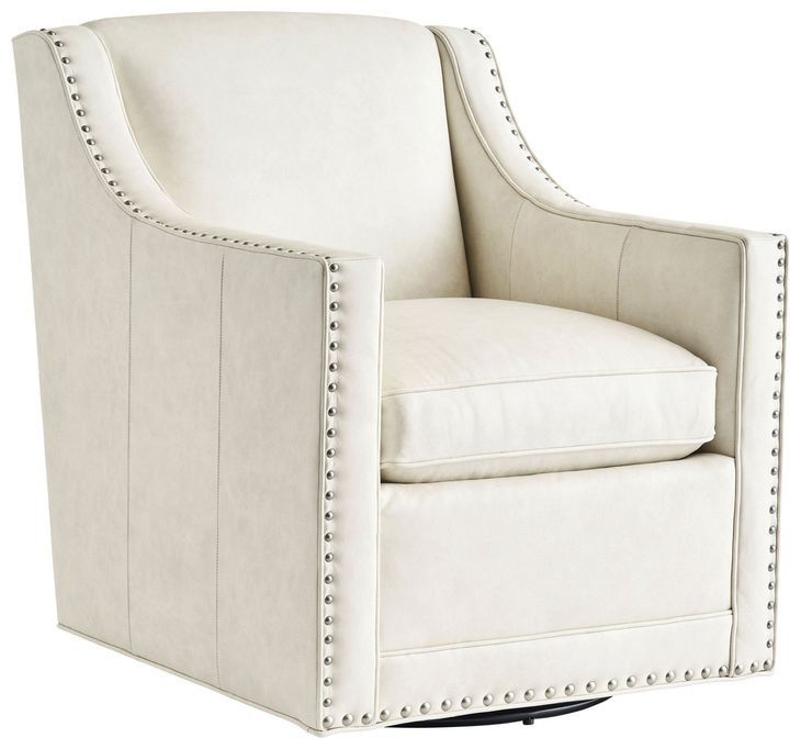 Barrier White Leather Upholstered Swivel Chair with Nailhead Trim