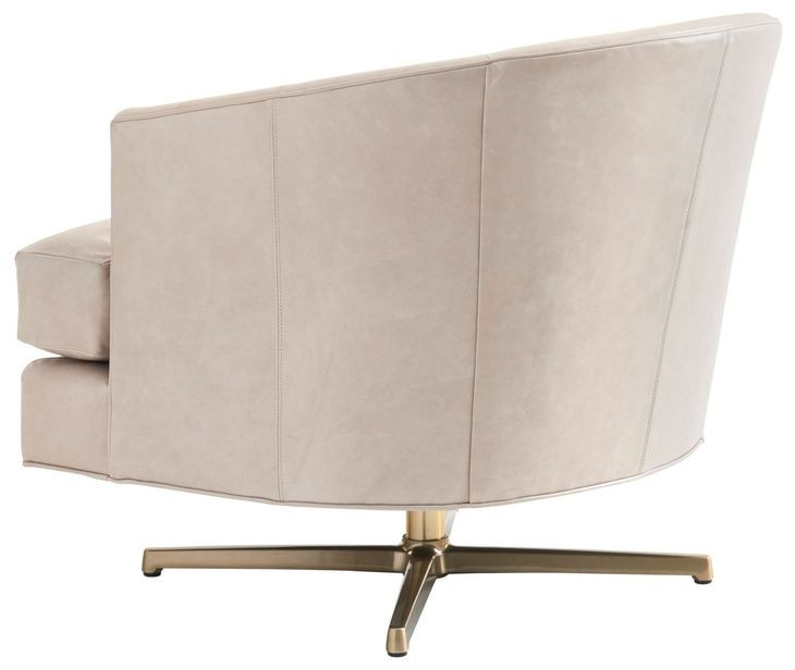 Graves Beige and Brass Leather Upholstered Swivel Chair