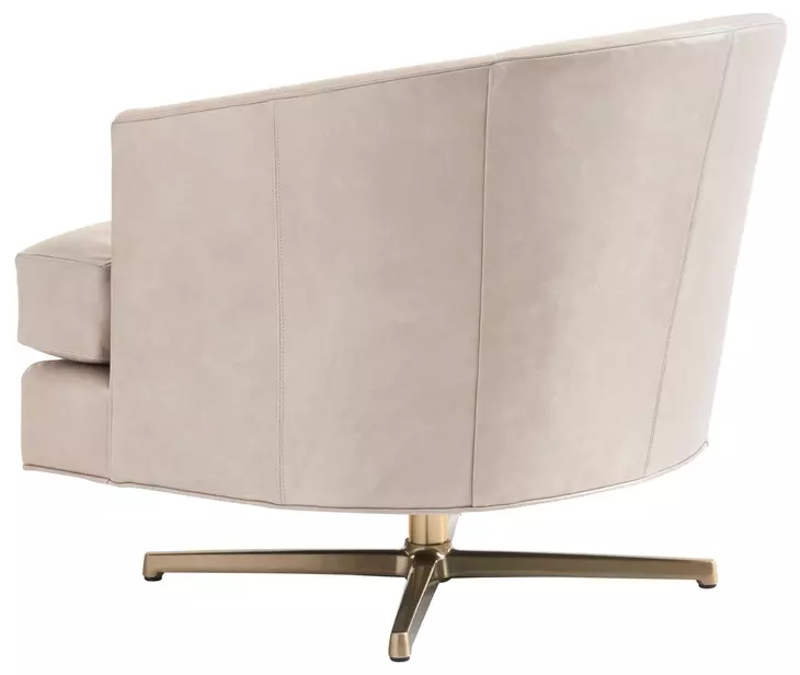 Graves Beige and Brass Leather Upholstered Swivel Chair