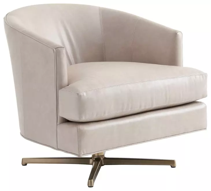 Graves Beige and Brass Leather Upholstered Swivel Chair