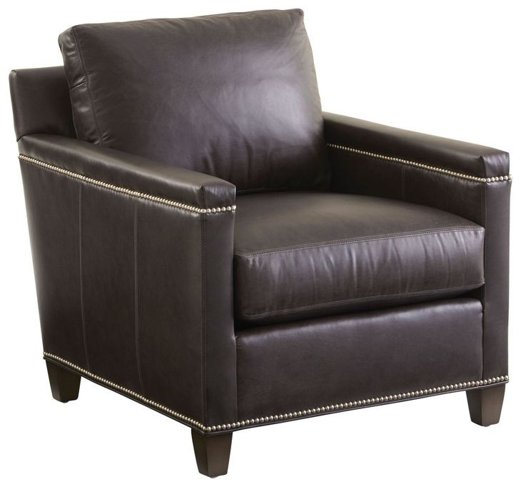 Strada Misty Gray Leather Upholstered Lounge Chair with Nailhead Trim