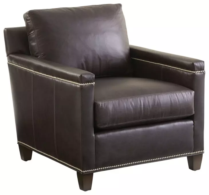 Strada Misty Gray Leather Upholstered Lounge Chair with Nailhead Trim