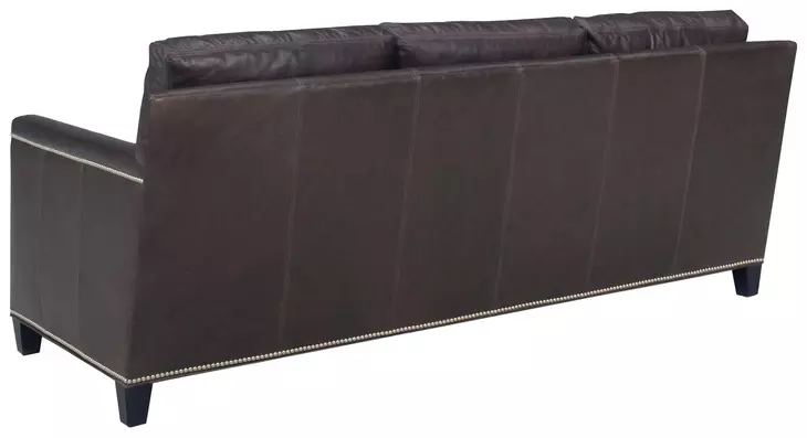 Strada Leather Misty Gray Leather 79" Sofa with Nailhead Trim
