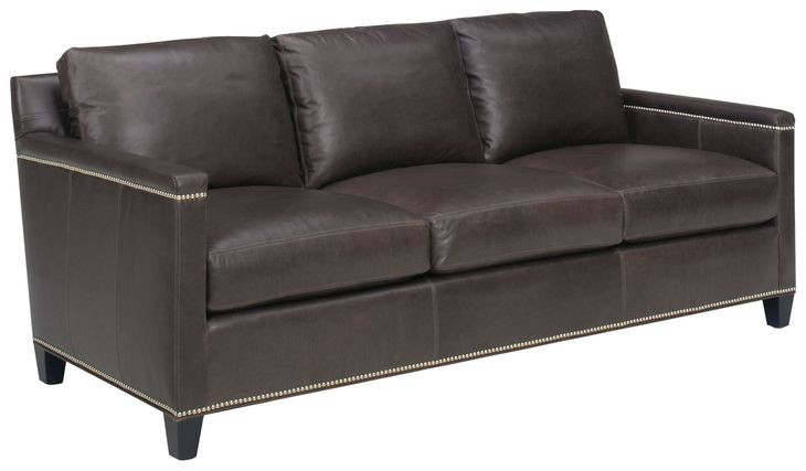 Strada Leather Misty Gray Leather 79" Sofa with Nailhead Trim