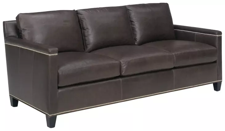 Strada Leather Misty Gray Leather 79" Sofa with Nailhead Trim