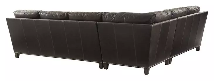 Strada Gray Leather 3 Piece Modular Sectional with Nailhead Trim