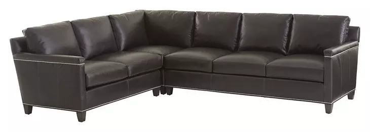 Strada Gray Leather 3 Piece Modular Sectional with Nailhead Trim