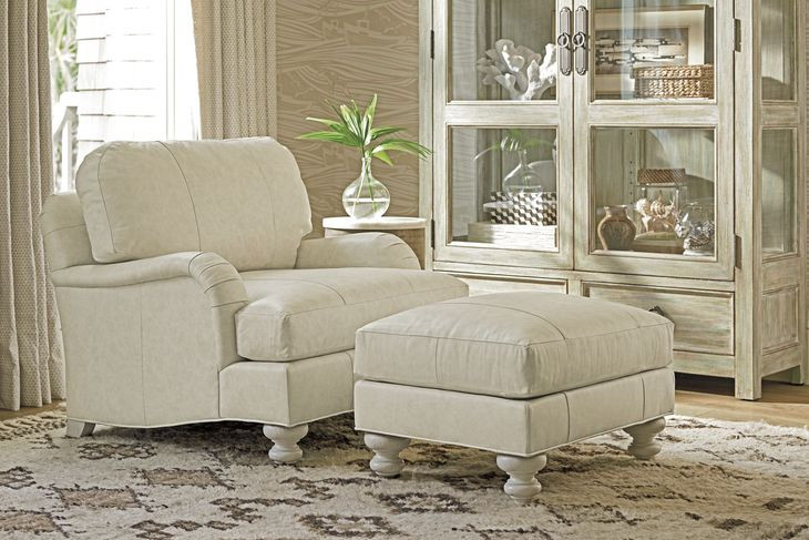 Ocean Breeze Cream Leather Upholstered Rectangular Gilmore Ottoman