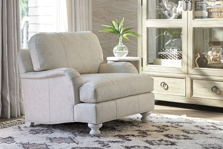 Ocean Breeze White Leather Upholstered Gilmore Accent Chair