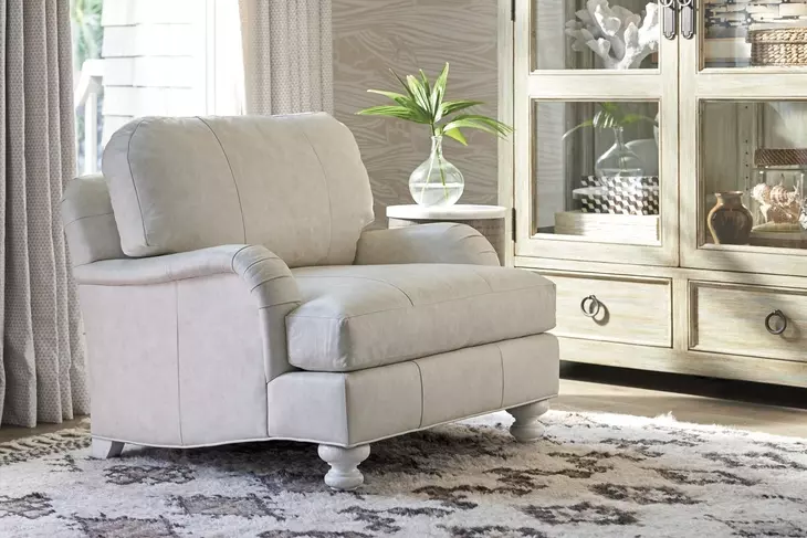 Ocean Breeze White Leather Upholstered Gilmore Accent Chair