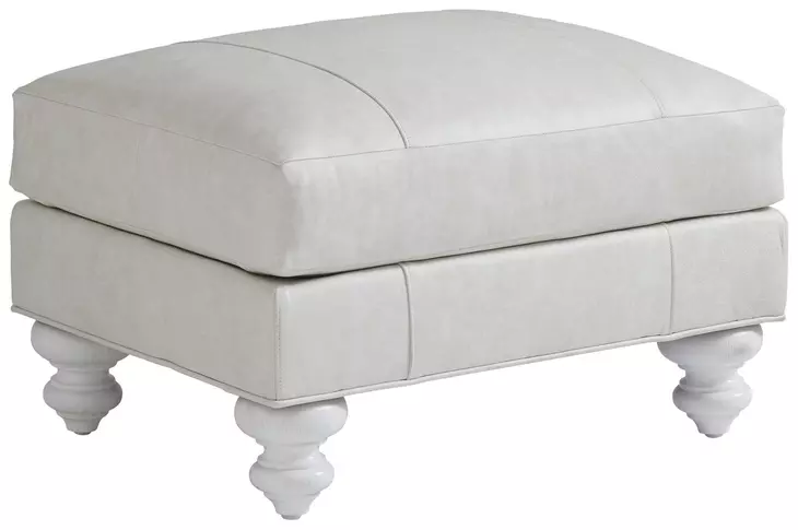 Ocean Breeze Cream Leather Upholstered Rectangular Gilmore Ottoman