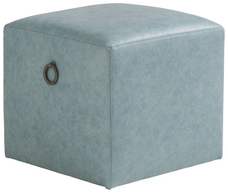 Ocean Breeze Blue Leather Upholstered Square Jupiter Ottoman