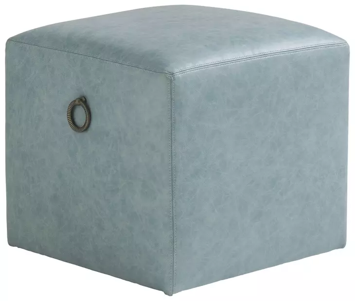 Ocean Breeze Blue Leather Upholstered Square Jupiter Ottoman