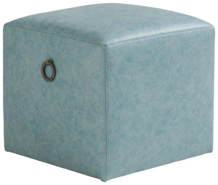 Ocean Breeze Jupiter Blue Leather Upholstered Square Ottoman