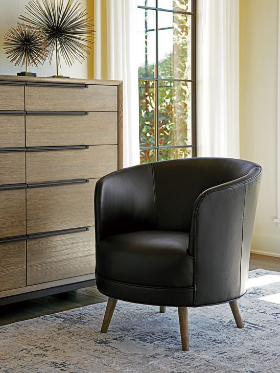 Zanzibar Black Leather Upholstered Torrington Swivel Accent Chair