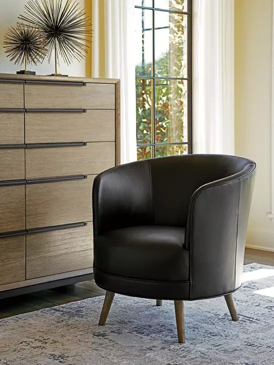 Zanzibar Black Leather Upholstered Torrington Swivel Accent Chair