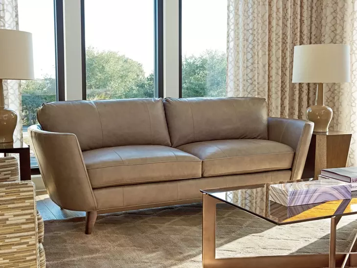 Kahn Beige Leather 90" Sofa