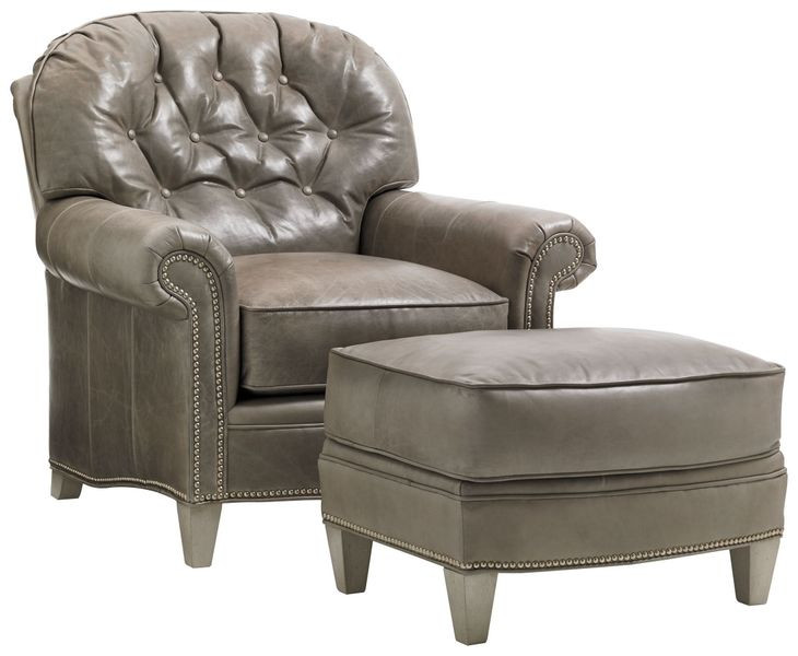 Bayville Oyster Bay Millstone Leather Upholstered Lounge Chair with Nailhead Trim