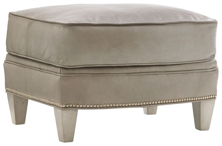 Bayville Oyster Bay Millstone Leather Upholstered Rectangular Ottoman with Nailhead Trim