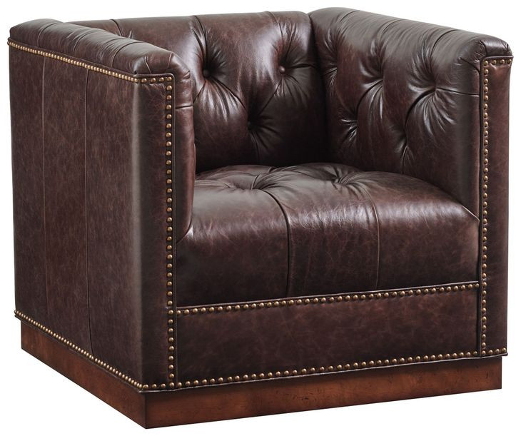 Freemont Silverado Brown Leather Upholstered Swivel Chair with Nailhead Trim