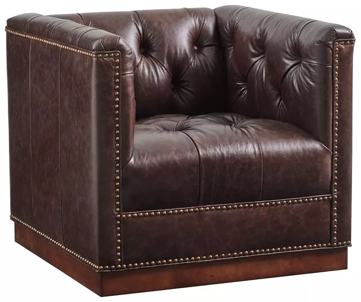 Freemont Silverado Brown Leather Upholstered Swivel Chair with Nailhead Trim