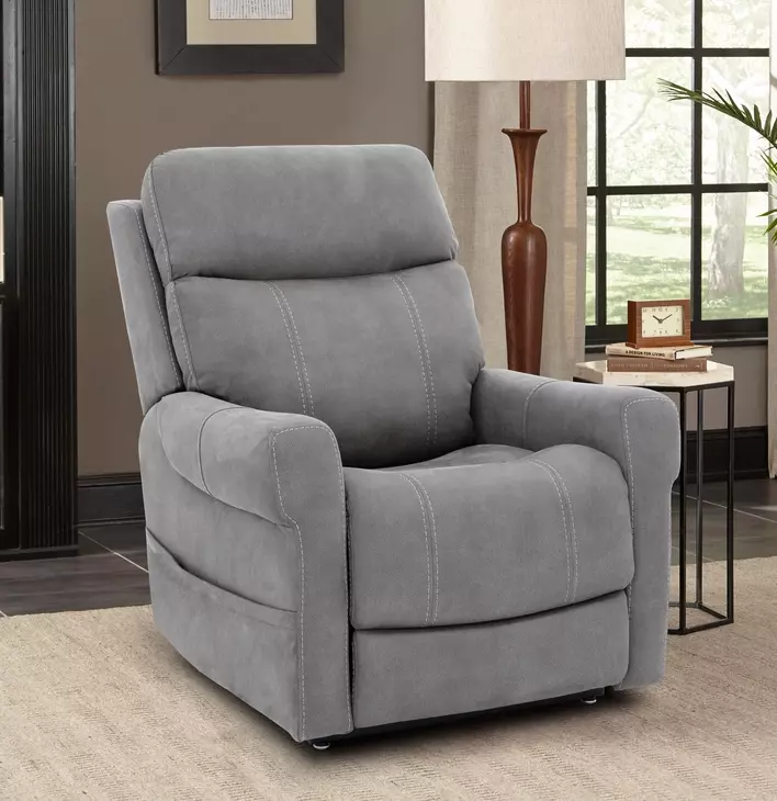Lloyd Stonewash Dove Performance Fabric Power Lift Recliner with Power Lumbar and USB Charging