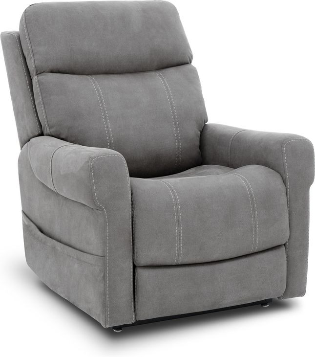 Lloyd Stonewash Dove Performance Fabric Power Lift Recliner with Power Lumbar and USB Charging