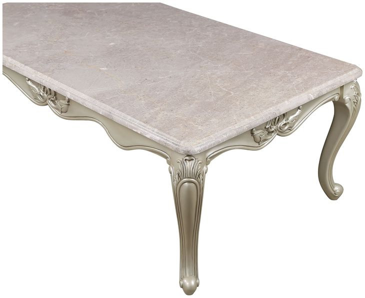Monique Champagne and Beige Rectangular Marble Top Cocktail Table